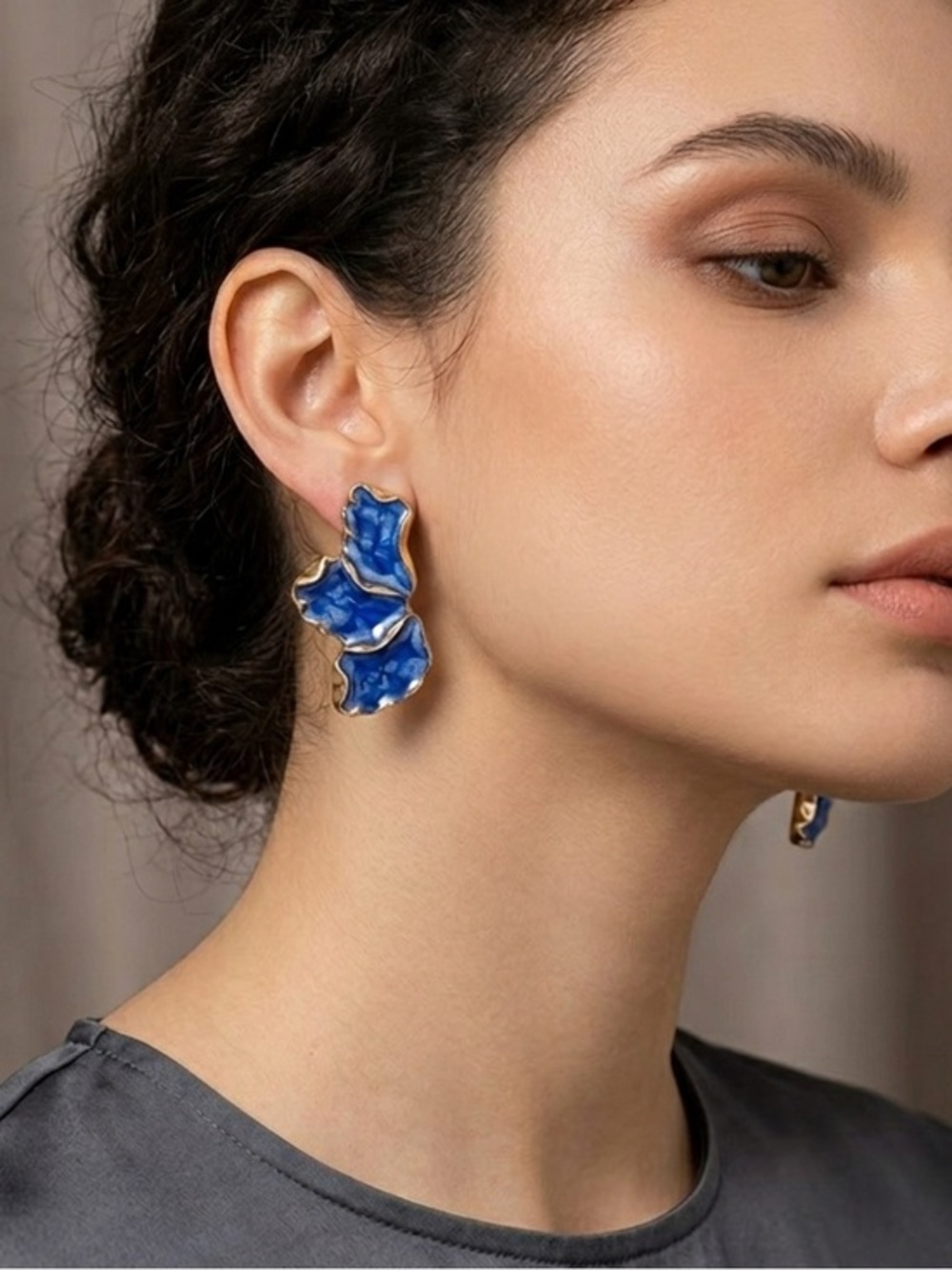 Blue Sculpted Petal Drop Earrings - Women's Jewelry